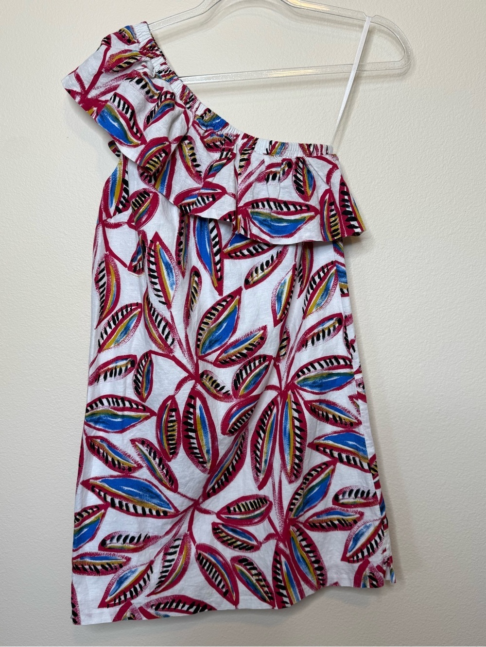J. Crew Floral One-Shoulder Dress in White, Pink & Blue XS